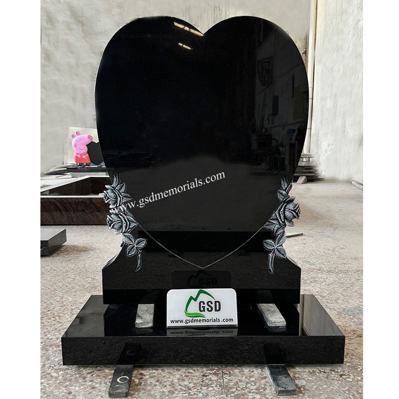 Granite Heart Headstone With Roses