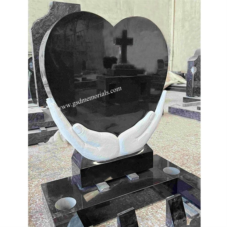 Black Granite Hands Holding Heart Bespoke Tombstone